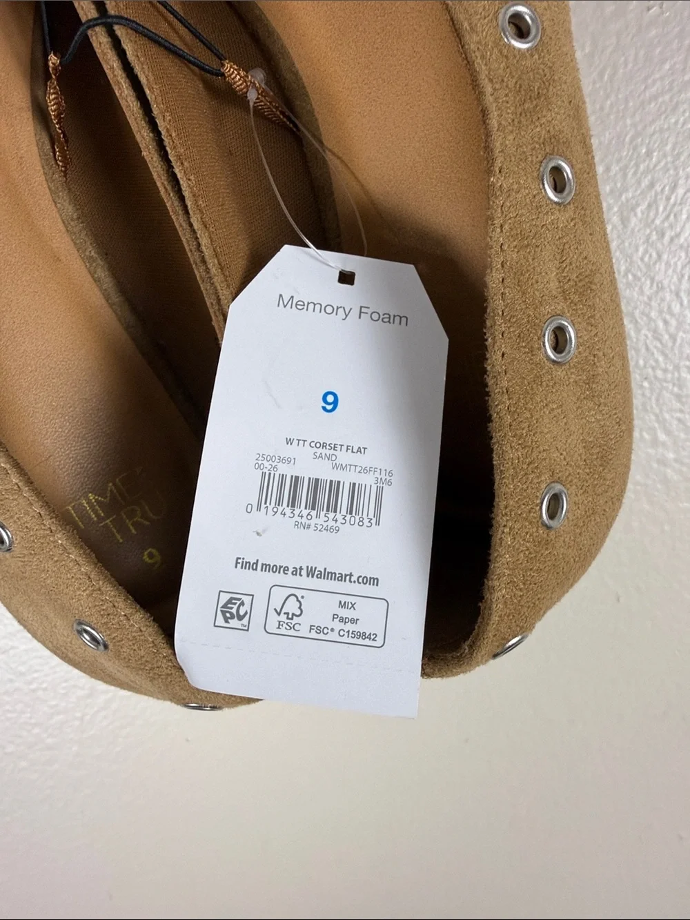 Time and Tru Tan Suede Lace-Up Ballet Flats. NEW Size 9